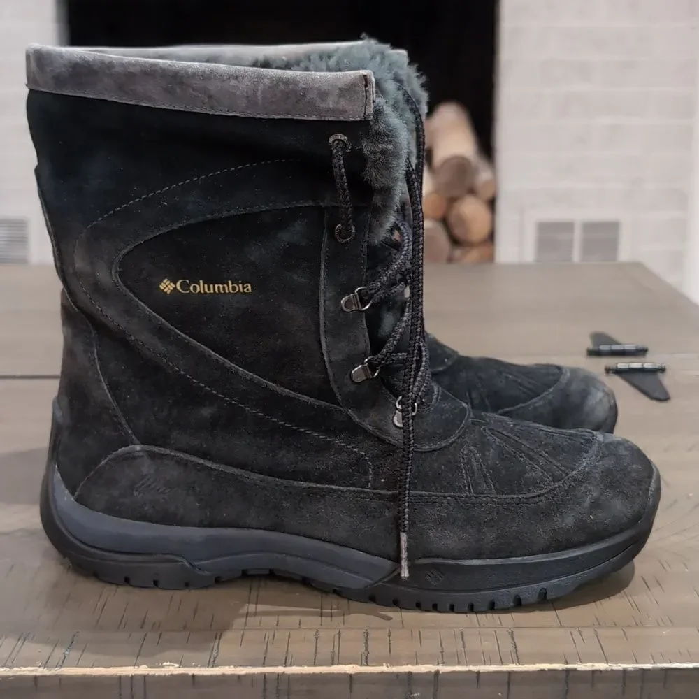 Columbia Black Suede Lavela Faux Fur Lined Lace Up Winter Women's Boots Size 10